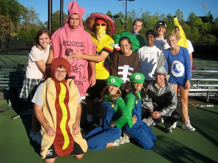 College tennis players in halloween doubles costumes