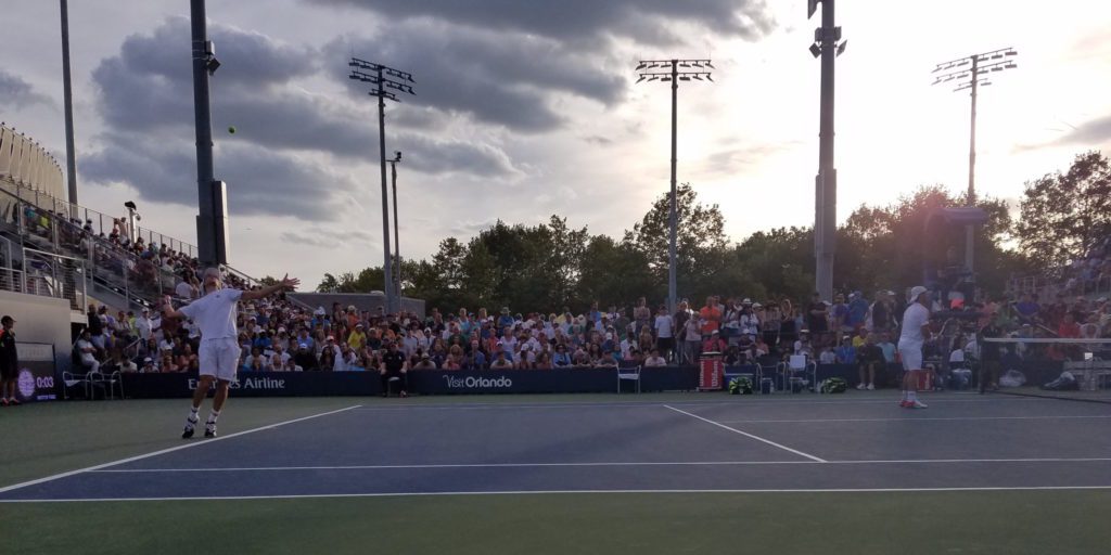 US Open doubles match on outside courts