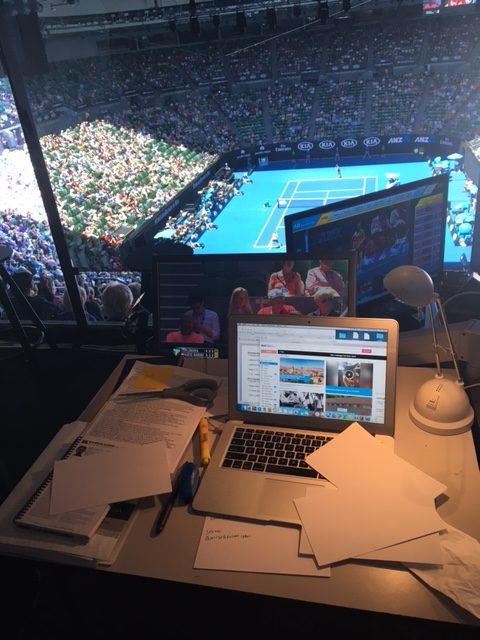 Tennis Channel broadcast booth at the Australian Open