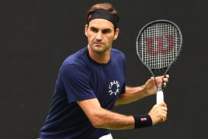 Roger Federer with his Pro Staff racquet