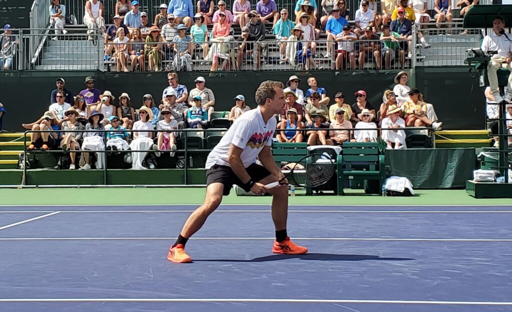 Bruno Soares playing doubles at Indian Wells