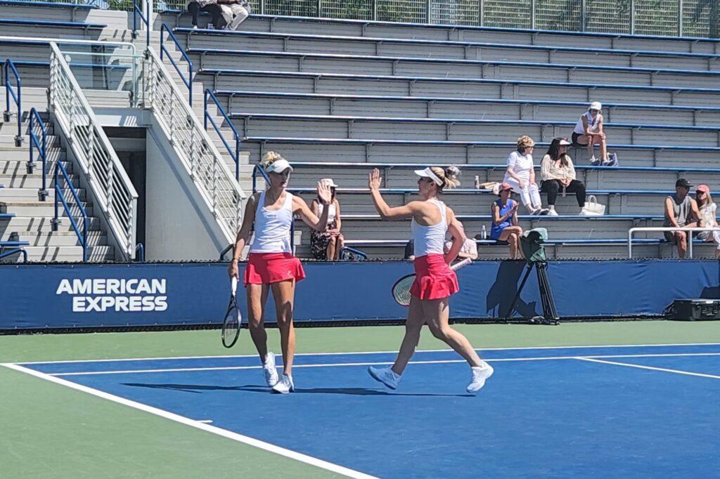Gaby Dabrowski and Erin Routliffe play doubles at the US Open