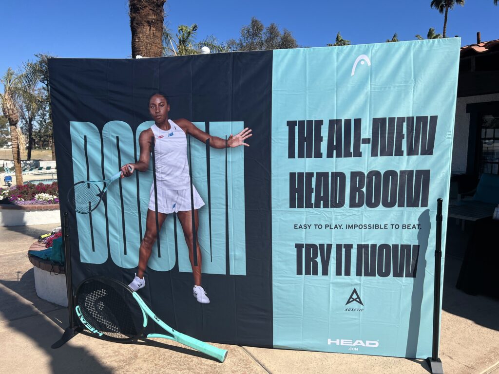 The Head Boom being modeled by Coco Gauff, who uses the racquet. 