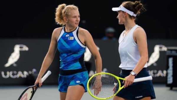 Katerina Siniakova and Barbora Krejcikova playing doubles at WTA Finals