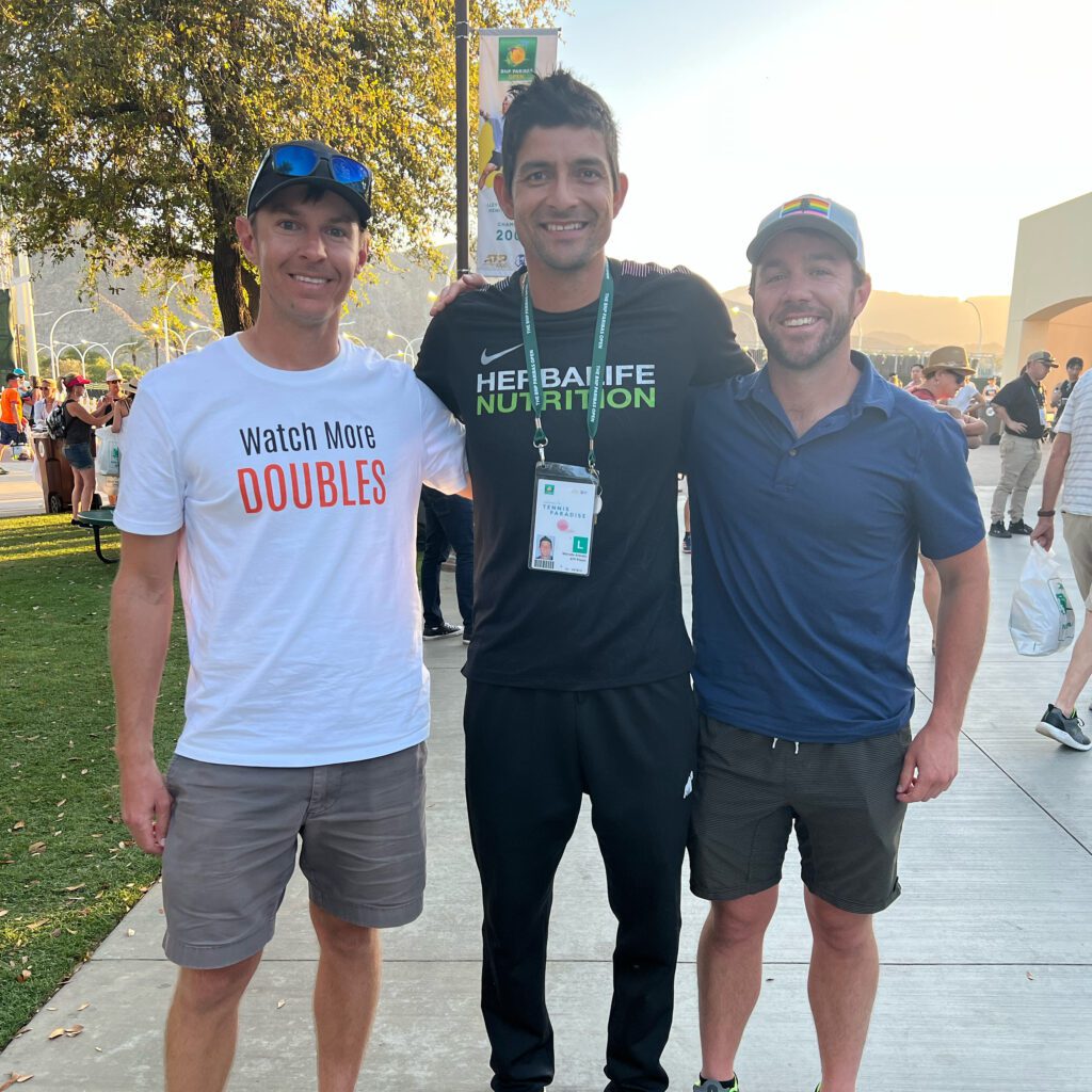 Will Boucek, Hanlon Walsh, and Marcelo Arevalo at the 2022 Indian Wells Tournament