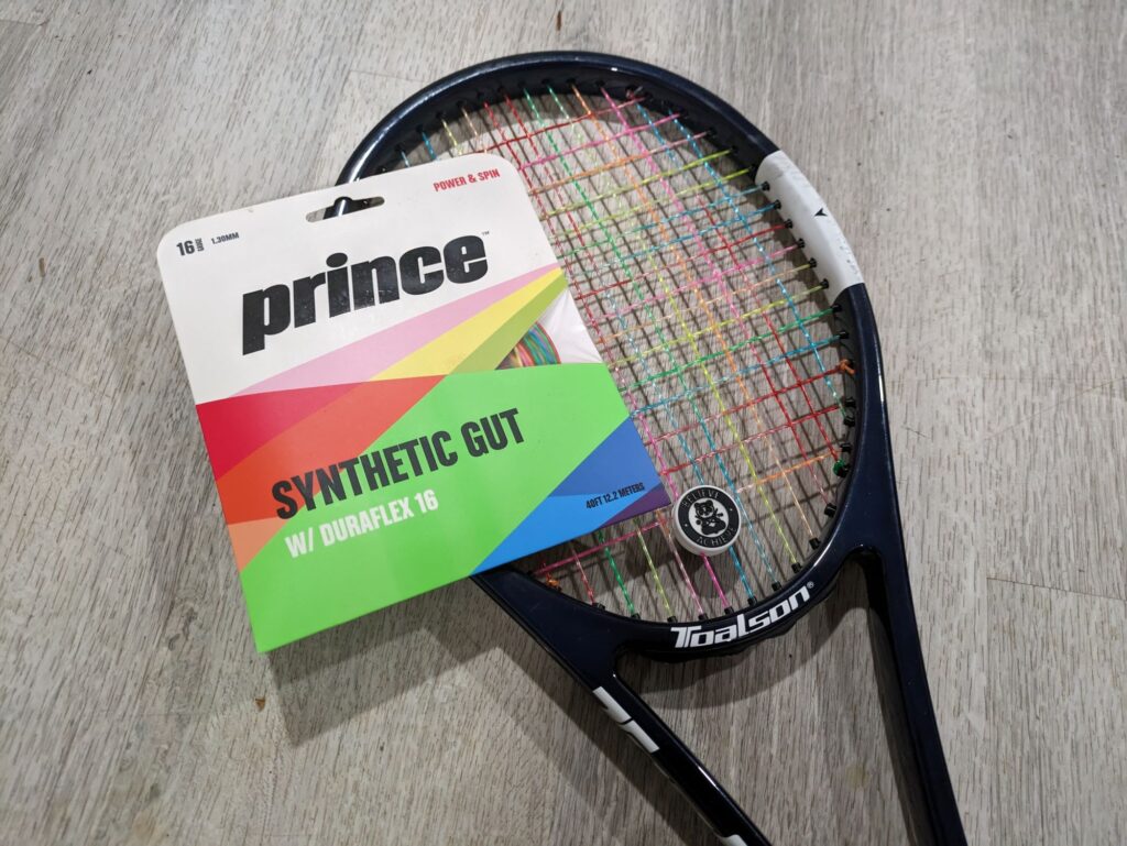Tennis racquet with Prince Synthetic Gut Duraflex strings