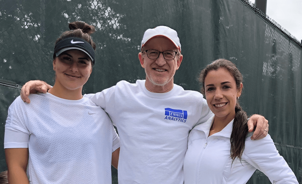 Warren with a couple of his players, 2019 US Open Champion Bianca Andreescu (left) and decorated junior and WTA player Sharon Fichman (right). 